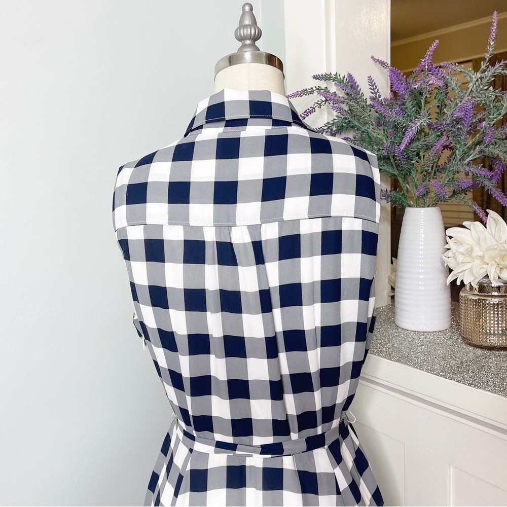 Banana Republic Gingham Plaid Shirtdress Navy Blue Gray White Dress 8 - Picture 7 of 12